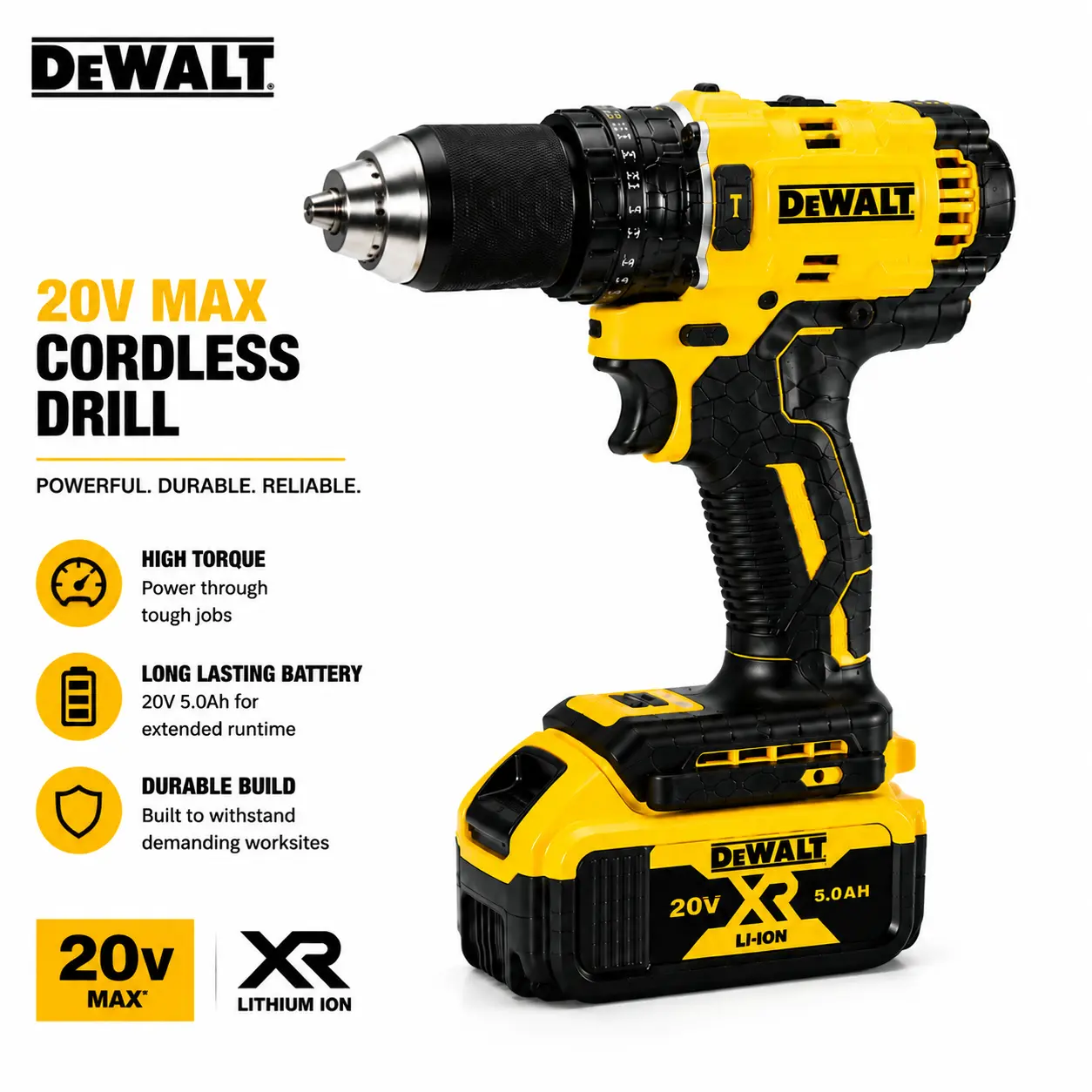 []DEWALT Cordless Drill Set, Powerful Drilling & Screwdriving, Durable Metal Gear & High-Strength Housing, Compact Lightweight Design, Rechargeable Power Tool Kit, DIY Home Repair, Woodworking, Garage & Workshop