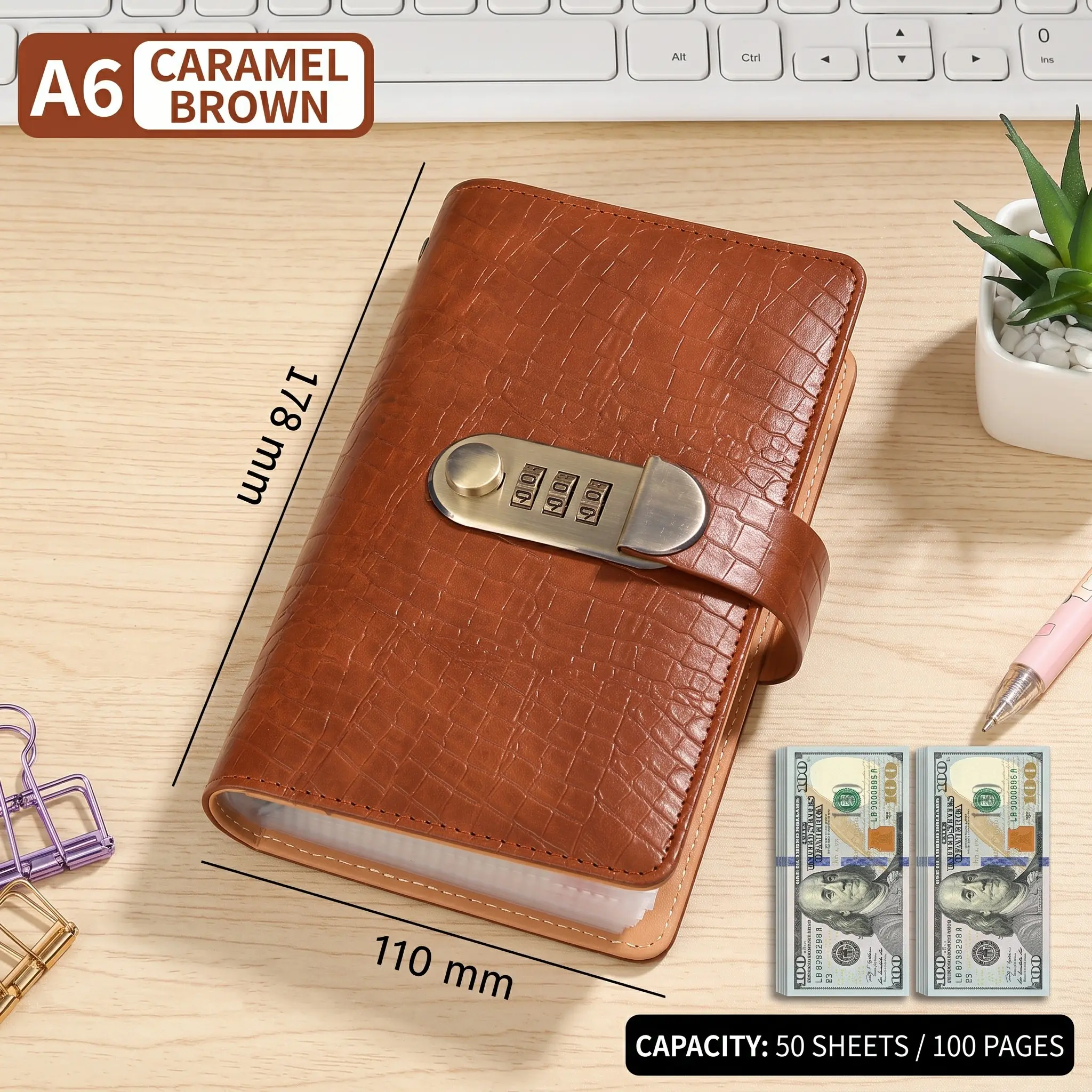 A6 Savings Notebook with Lock, 1 Count Small Cash & Finance Notebook, Savings Challenge Planner, Financial Planner for Storing Money and Important Information, Savings Tracker Organizer