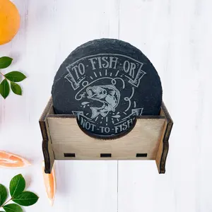 Funny Anglers Quotes Coasters / 4" round slate with slip resistant feet / 4 Different styles with storage case