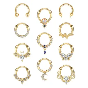 【Summervibes】CASSIECA 16G Septum Rings Septum Jewelry Septum Piercing Jewelry Cute Snake Butterfly Septum Ring Daith Earrings