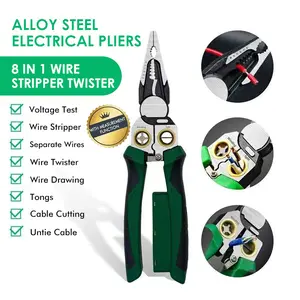 8 in 1 Wire Stripper Twister for Cutting and Pulling Wires, Cable Scissors, 12V to 250V Live, Null, Hot Wire Judgment AC DC, Voltage Tester Pliers, Audible and Flashing LED Alarms, Wire Stripping, Gift for Boyfriend, Husband, Male friend, Father, Diy
