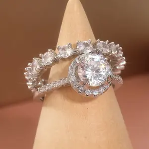 2 Pcs Shimmering Rings, Round Marquise Cut Geometric Design, Zircon Embedded, Festival Party Ethnic Style, Modern Art Jewelry, Gift Idea