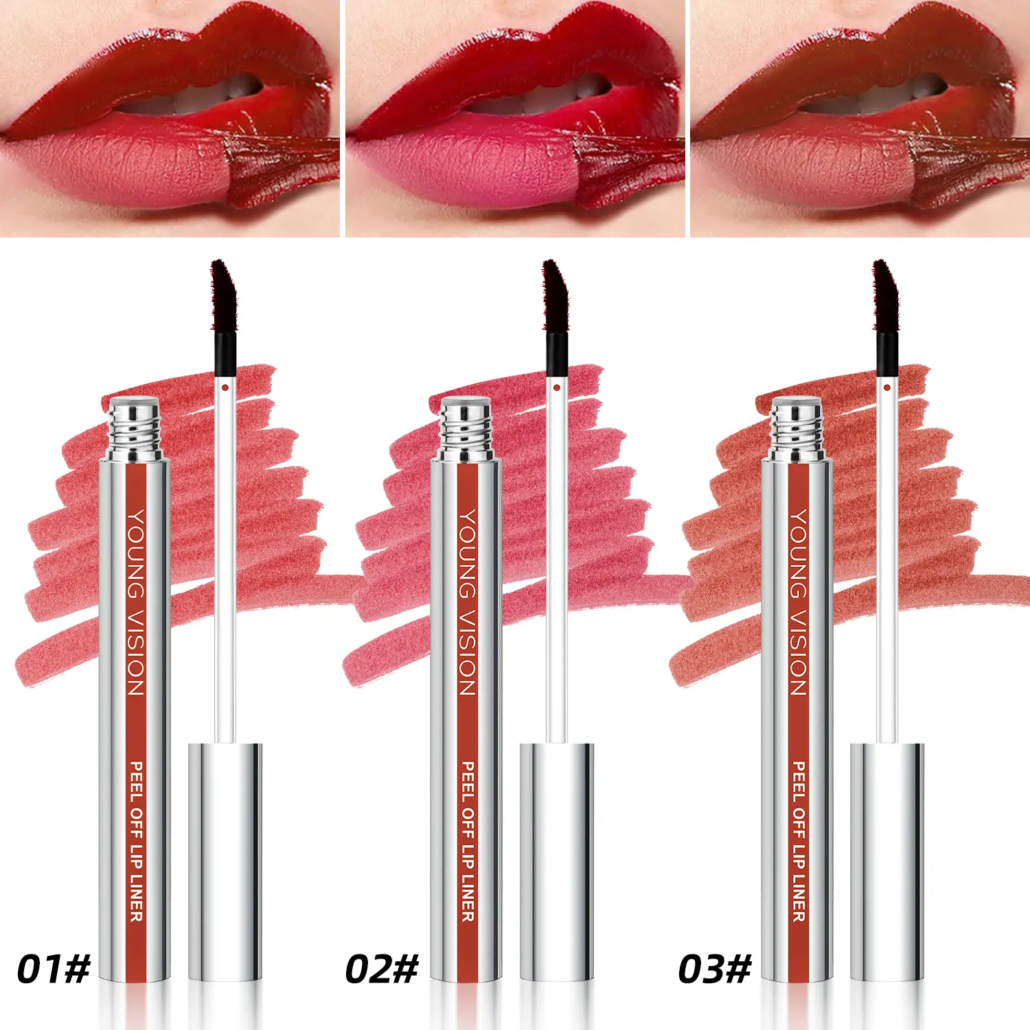 YOUNG VISION 3pcs peel off lipliner set lip stain Longlasting smudge-proof,transfer-proof,water-proof and even mask-proof