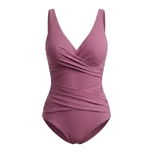 2026 solid color explosion cross strap nylon one-piece swimsuit women bikini setsbathing suits for the summerShaping Swimsuit U-Ring Cut Out Slimming Swimwear One Piece Tummy Tucking Bathing Suit