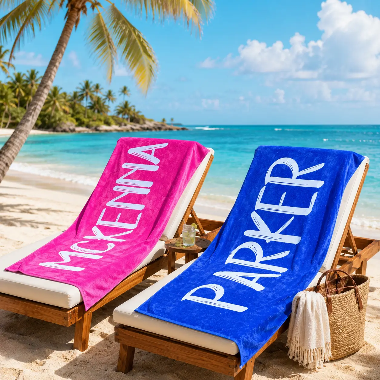 Personalized custom towel with lettering design, soft quick-dry beach towel—a thoughtful gift for family members, children, and romantic partners; available in four sizes.