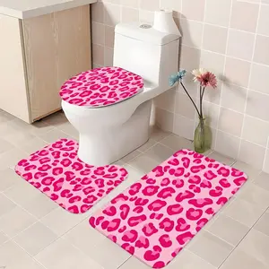 Leopard Print Bathroom Rug Set, Soft Faux Wool Material, Non-Slip Absorbent Bath Mat, Casual Style, Ideal for Bathroom & Bedroom