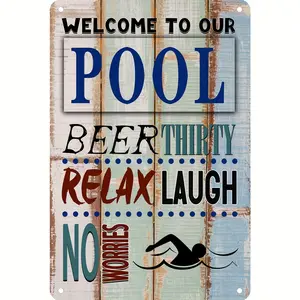 Charming 'Welcome to Our Pool' Metal Sign - 8x12 Inch - Durable & Weather-Resistant - For Home, Beach, or Backyard Decor - Perfect Gift for Pool Owners & Summer Enthusiasts
