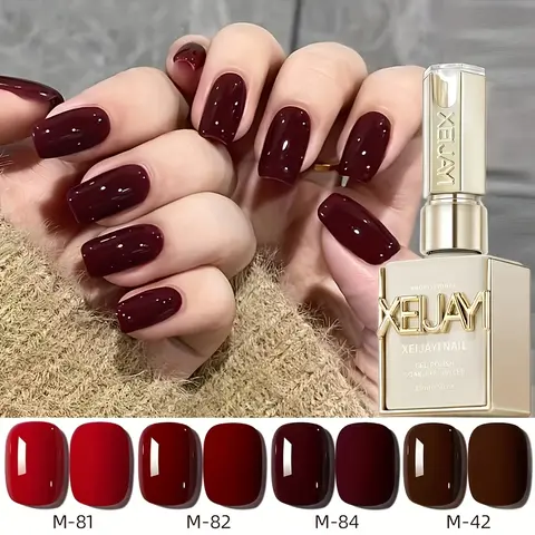 XEIJAYI 4pcs 15ml 0.5fl.oz TPO&HEMA-Free Alcohol-Free Red Series Colored Art Gel Nail Polish Set, 4 Coordinated Shades, Rich Pigment, Smooth Glossy Finish, Soak-Off UV/LED Gel for DIY Manicure (Home Use)
