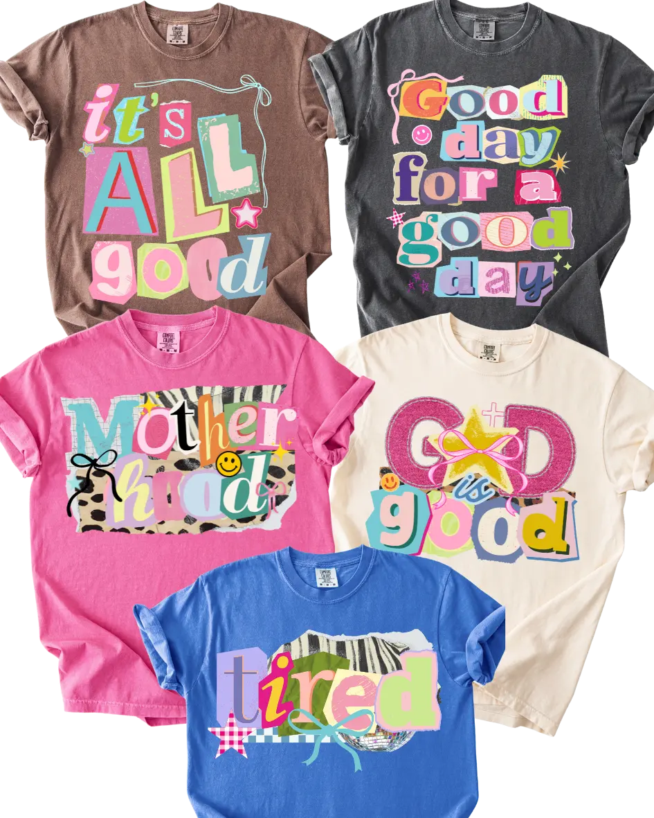 Retro Positive Graphic Tees, Everyday Tees, Mother Hood Shirt, It's All good Tee, Cool Mom Club, Good Day for a Good Day, God is Good, Faith inspired Graphics, Tired Mom club, Comfort Colors, Short Sleeve Tees