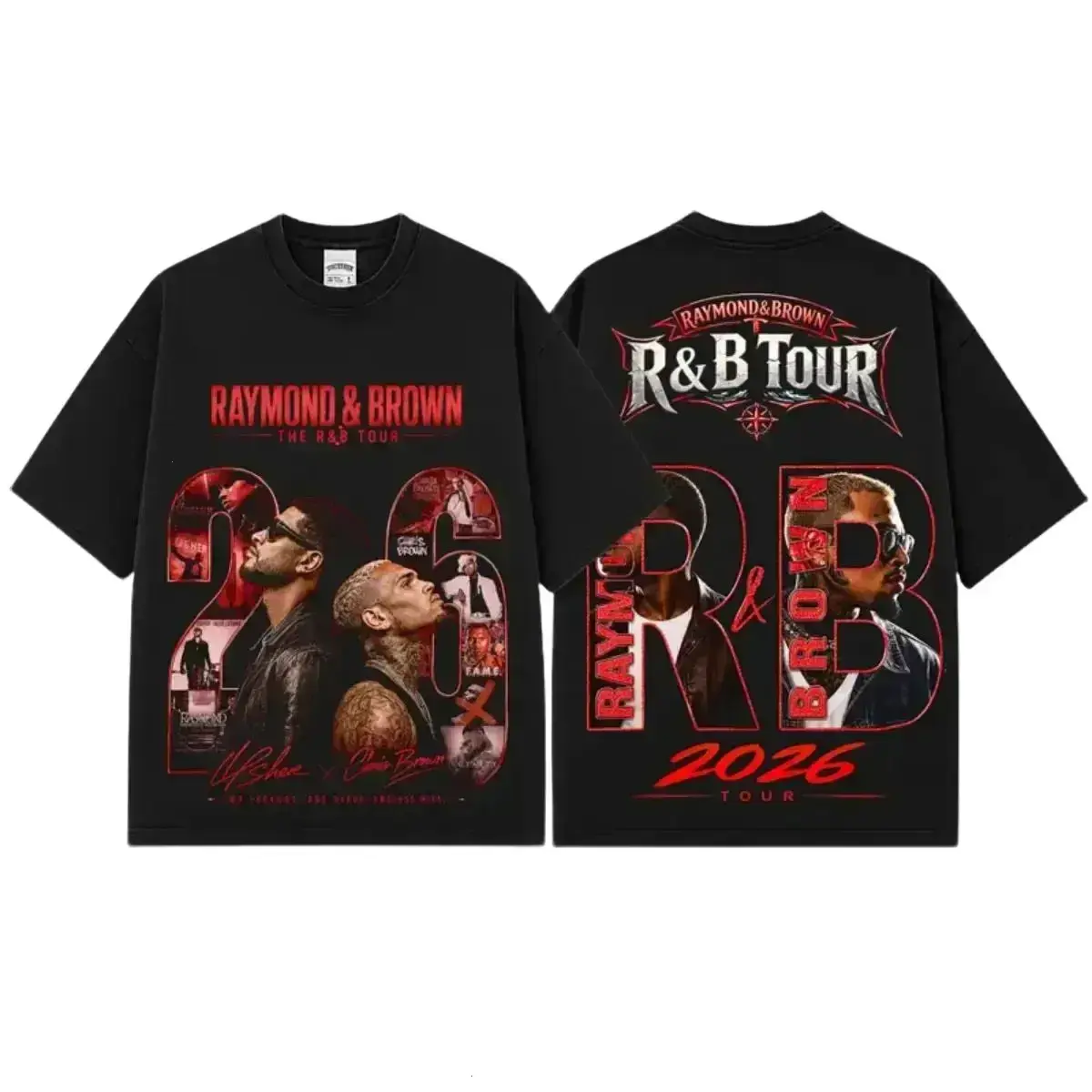 [FREE SHIP] Ch.Brown Usher Raymond The R&B Tour 2026 Unisex Tee, RAndB Hip Hop Concert Merch, Two Legends Slogan Vintage Bootleg Apparel