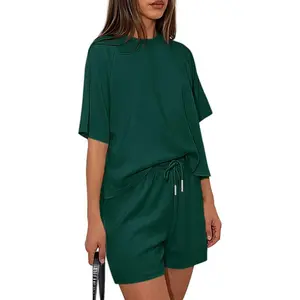 PrettyGarden Women‘s 2-Piece Lounge Sets Short Sleeve Shirts Workout Tops Shorts Matching Clothing  Summer Vacation Outfits