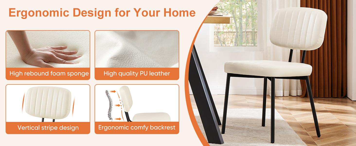 Sweet Furniture S Dining Chairs Set of 2, Upholstered Mid Century Modern Kitchen Dining Room Accent Chairs with Faux Leather Cushion Seat & Metal Legs