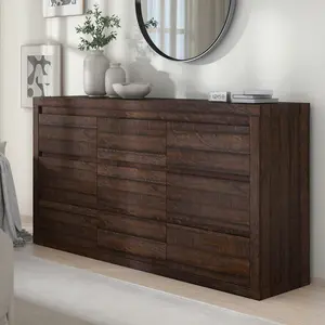 Garvee Modern 9 Drawer Dresser with Anti-Tipping Device, Wide Wooden Storage Cabinet and Chest of Drawers, Suitable for Bedroom, Living Room, Hallway, Available in Brown, Natural Wood, and Black Finishes