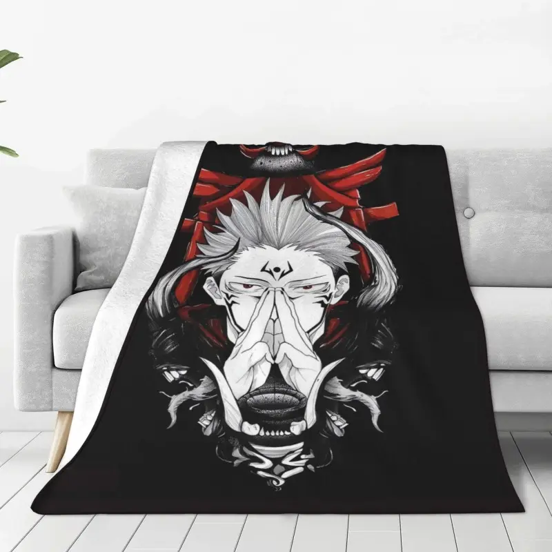 Jujutsu Kaisen Ryomen Sukuna Flannel Fleece Blanket - Warm, Soft, Wrinkle-Resistant Throw for Couch, Reading, Studying - Cozy Anime Decor, Thanksgiving Gift for Child, Family