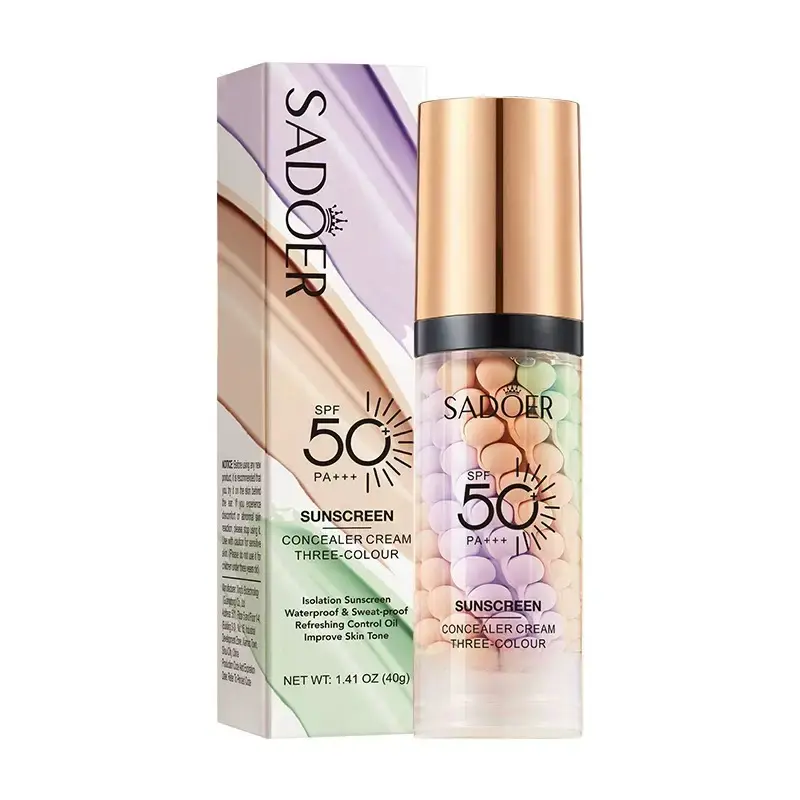 3-in-1 Color Correcting Facial Serum Primer with SPF 50 PA+++ - Solid Makeup Base with Green, Purple, Pink Tones for Brightening, Oil Control, Pore Control, Hydrate, Moisturize, Sun Protection, Revitalizing, Skin Clearing, Soothing, Tighten, Uneven Skin T