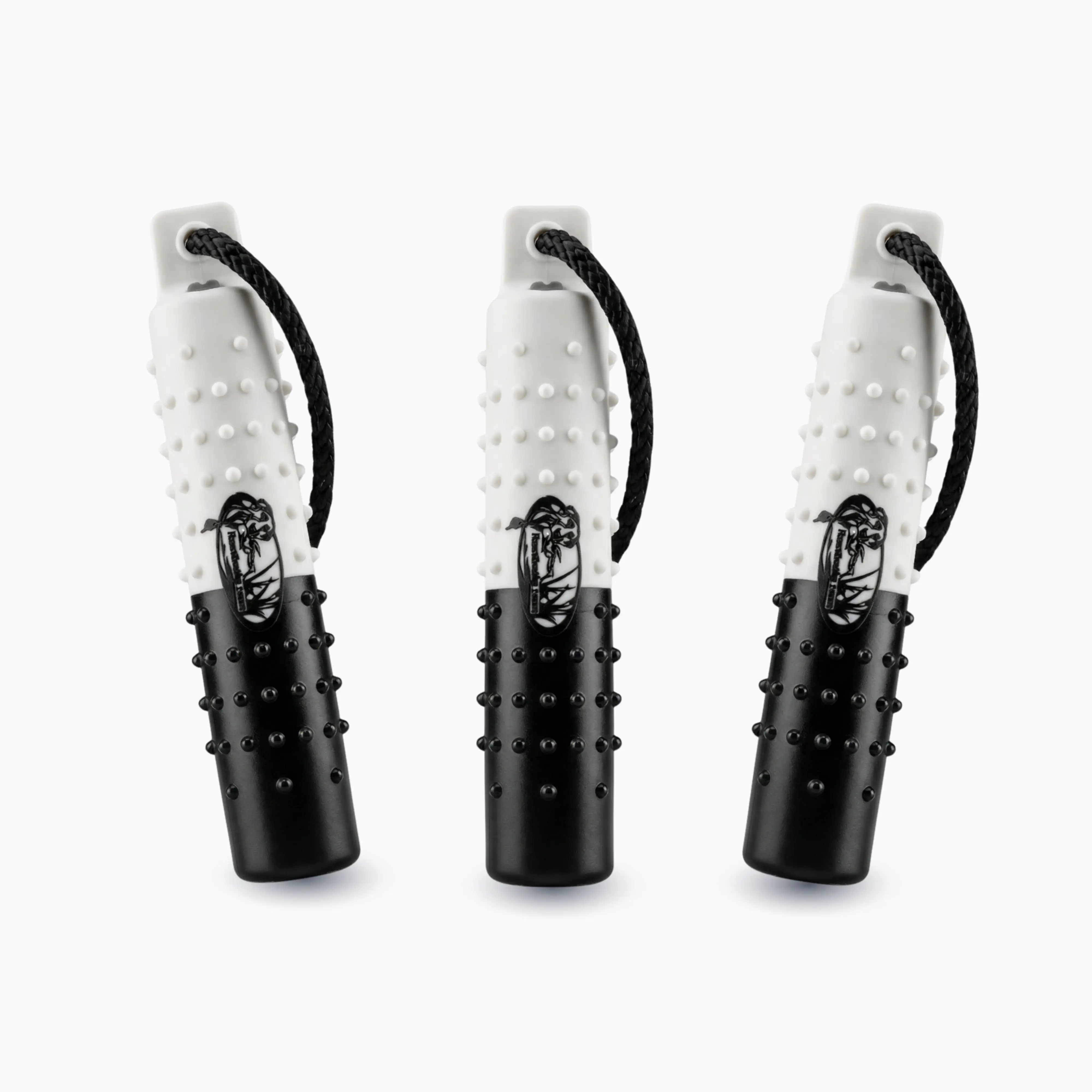 HuntEmUp 2-Inch Black & White Valved Dog Training Bumper – 3 Pack Retriever Training Dummy with Throw Rope