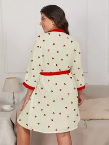 Large Size Sexy Elegant Comfortable Loose-Fit Long Belted Cherry Bathrobe Sleepwear Loungewear Home Robe, Perfect for Parties and Relaxing at Home