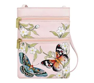 Anuschka Painted Leather Mini Double Zip Travel Crossbody