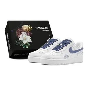 Nike Air Force 1 Custom Sneakers with Doodle Design for Youth in Blue and White