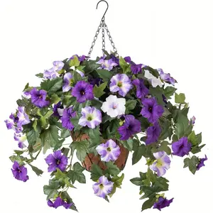 2pcs Artificial Hanging Fake Flower Plants, Outdoor Summer & Autumn Decor, & Morning Glory, Porch, Patio, Garden, Balcony, Yard, Artificial Hanging Flowers