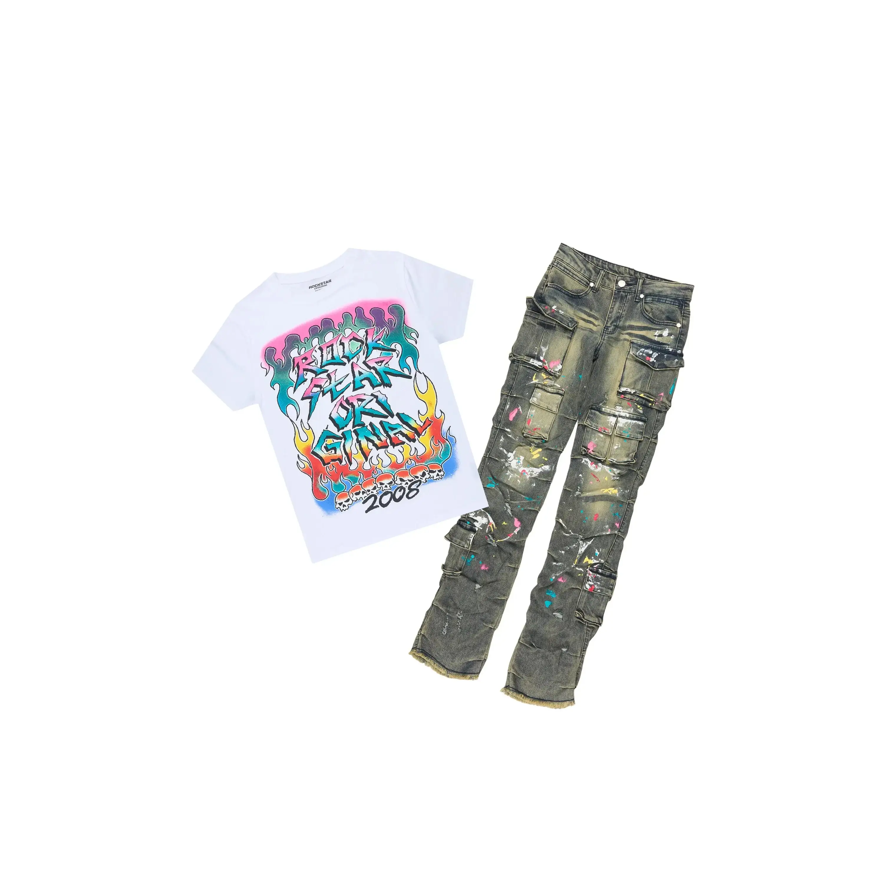 Boys Thunder White/Multi T-Shirt Jean Set