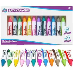 Bath Crayons Bath Toy, 12 Pack |   Nontoxic, Washable Bath Crayons for Toddlers & Kids |   Unique Formula Draws Smoothly & Vividly on Wet & Dry Tub Walls |   Hexagon Grip Bathtub Crayons