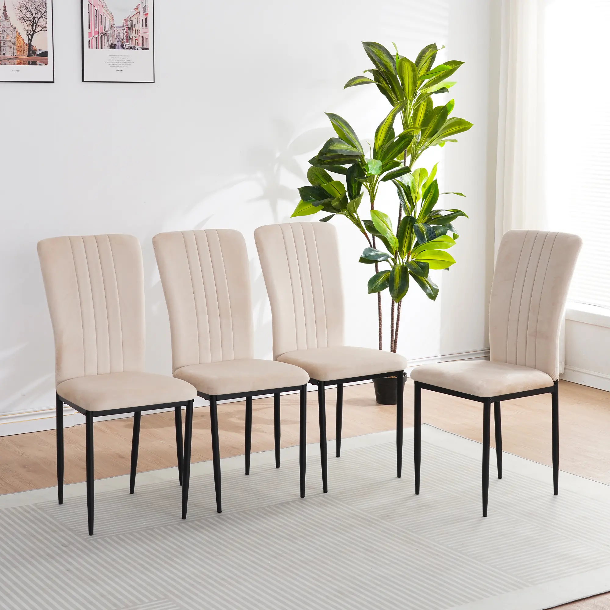 Set of 4  Modern Velvet Dining Chairs，Upholstered Comfort, Sturdy Metal Legs & Adjustable Feet, Ideal for Coffee Corner, Breakfast Nook, Small Spaces, Beige chiavari room chair soft fabric thicken cushion upholstered kitchen