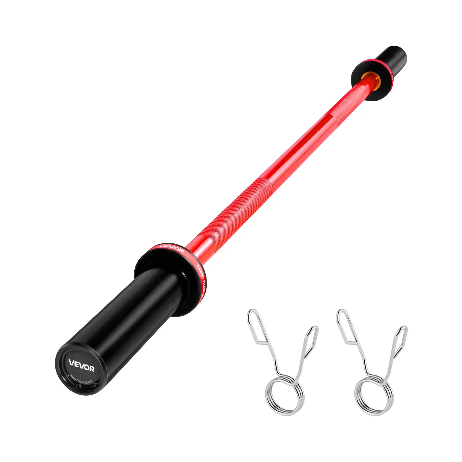 VEVOR 4FT Barbell Bar - 2-Inch Weight Plate Compatible, Knurled Grip Barbells, 550lbs Capacity for Strength Training, Curl, Deadlift, Overhead Press