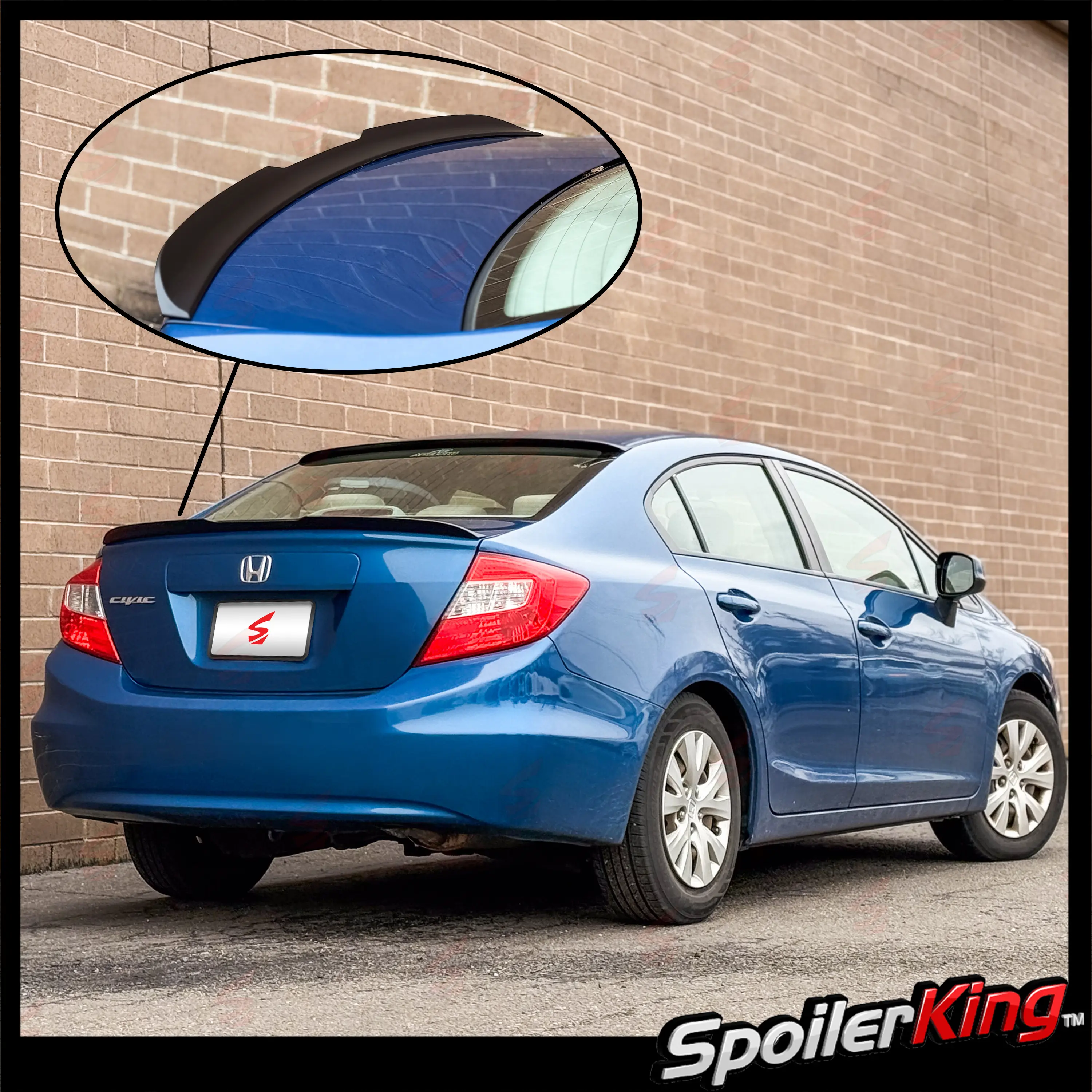 Rear Trunk Spoiler for Honda Civic 4dr (2012-2015), Polyurethane Duckbill Style with Center Cut (284GC), 1 5/8" High Larger Curved Profile, Preinstalled 3M Tape Auto Replacement Body Accessory