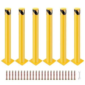 Garvee Stainless Steel Safety Bollard Posts, 30 inches tall, Yellow, Durable Metal Parking Barrier Poles with Removable and Bolt Down Options for Driveways, Garages, Lots, Crowd and Traffic Control, Sets of 2 or 4
