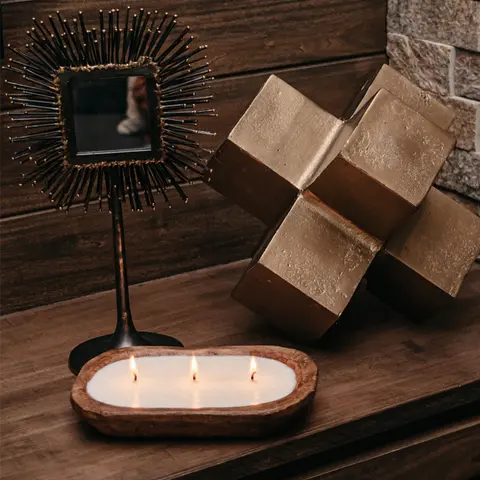 TLC Candle Co. 3-Wick Wood Dough Bowl Natural Candle with Elegant Design for Home Decoration and Ideal for Holiday Gifts - Decorating