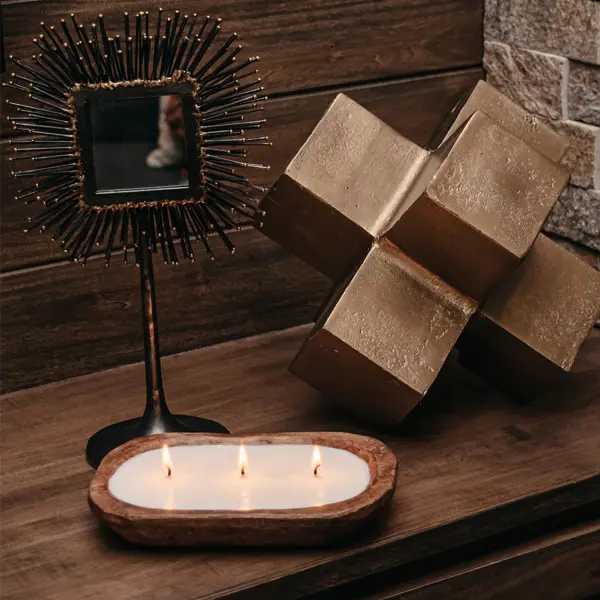 TLC Candle Co. 3-Wick Wood Dough Bowl Natural Candle with Elegant Design for Home Decoration and Ideal for Holiday Gifts - Decorating