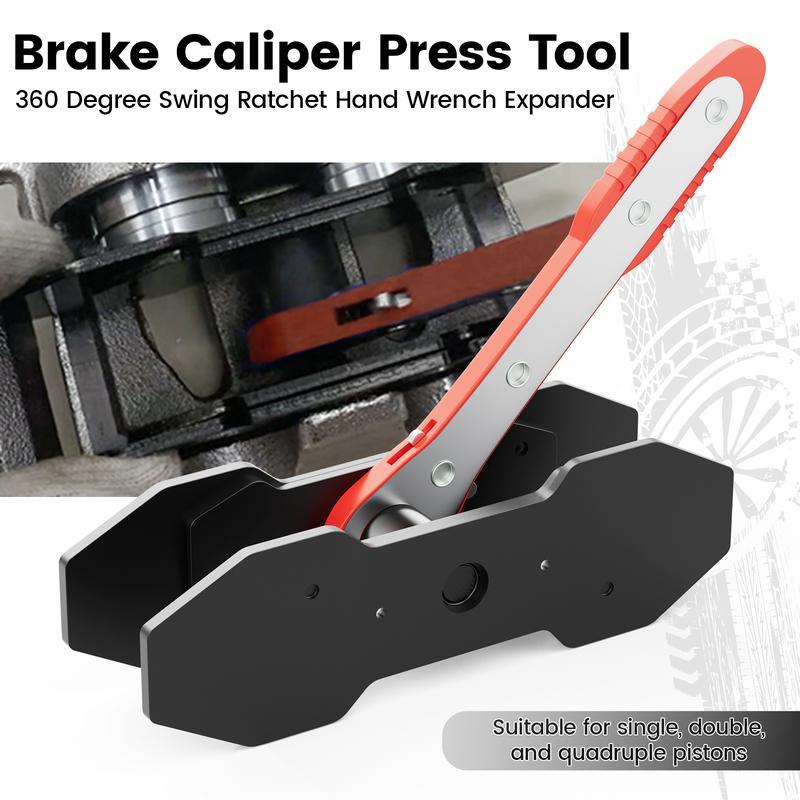 Brake Caliper Press Tool - 360° Rotating Ratchet Piston Spreader Wrench with Large Plates, Labor-Saving Brake Pad Expander for Single, Dual, and Quad Piston Disc Brakes, Professional Automotive Brake Repair Tool Truck Motorcycle