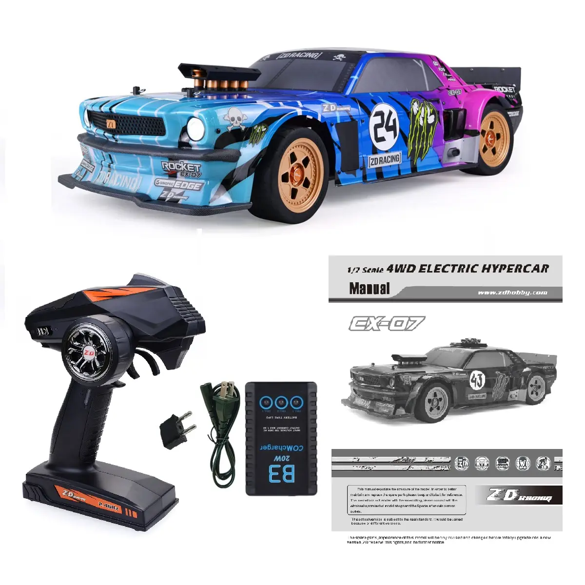 1/7 Large Scale RTR Brushless Moto Electric RC Drift Car - Fast Speed Remote Control Car for Ages 12+, Adults Hobbyists, Off-Road Adventures & Outdoor Racing (Durable Construction, Battery Not Included)