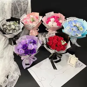 Artificial Rose Bouquet in PVC Gift Box, Romantic Faux Rose Flower Bouquet, Decorative Flowers for Home Party Wedding Anniversary Festival, Fruit