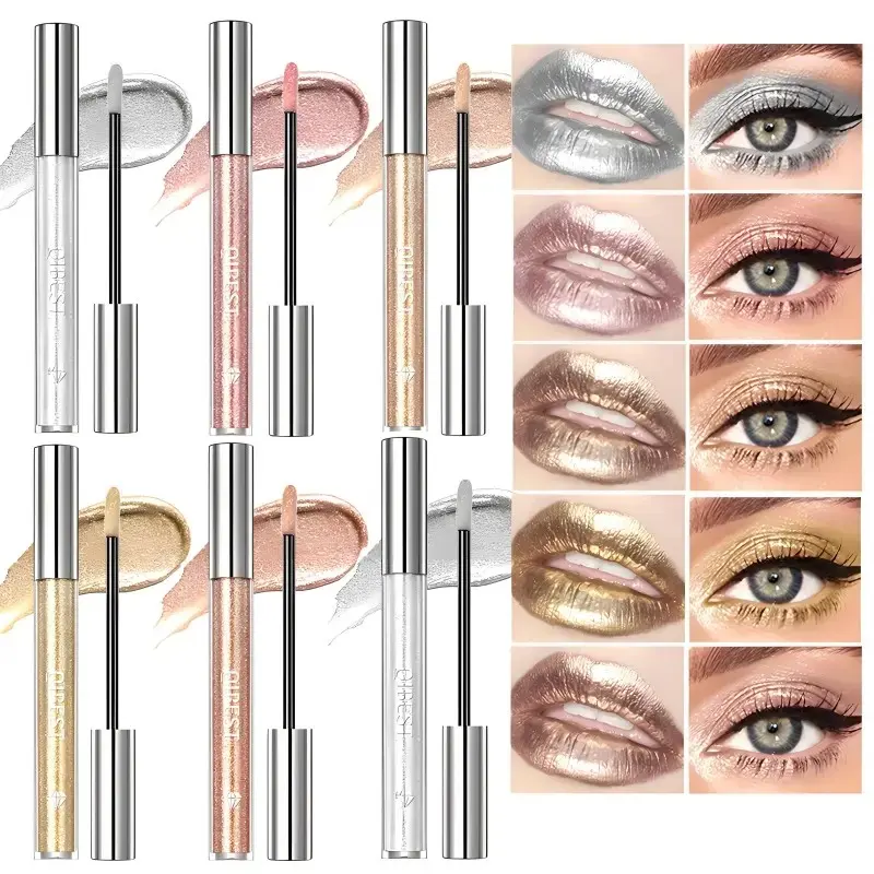 Metallic Glitter Liquid Lipstick, Glitter Lip Gloss, Dual Use for Lips and Eyes, Waterproof, Long-Lasting, Shimmer Effect, Metal Diamond Finish, Charming, Long Lasting Shine