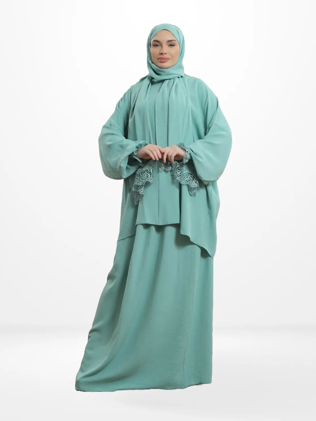Two-Piece Prayer Dress & Abaya with attached Hijab - Plain Fabric