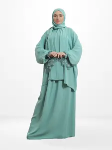 Two-Piece Prayer Dress & Abaya with attached Hijab - Plain Fabric