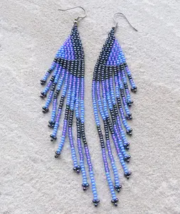 African Beaded Earrings Savuti Lilac Blue Metallic Grey