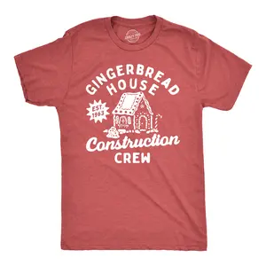 Mens Gingerbread House Construction Crew T Shirt Funny Xmas Treat Joke Tee for Guys Mens Funny T Shirts Cool Vintage Fashion T-Shirt Gift Classic Menswear Christmas Apparel for Men Funny Sarcastic Short Sleeve Red -