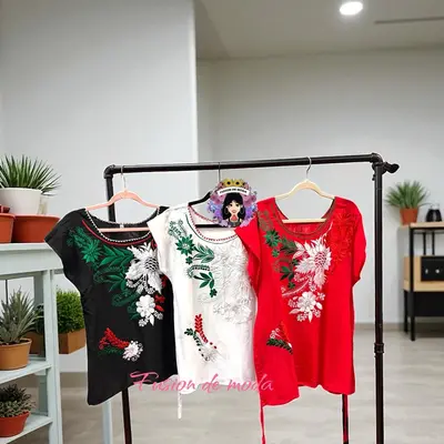 Viva México Blusa Campesina Tricolor Rn00136 Blusa Artesanal