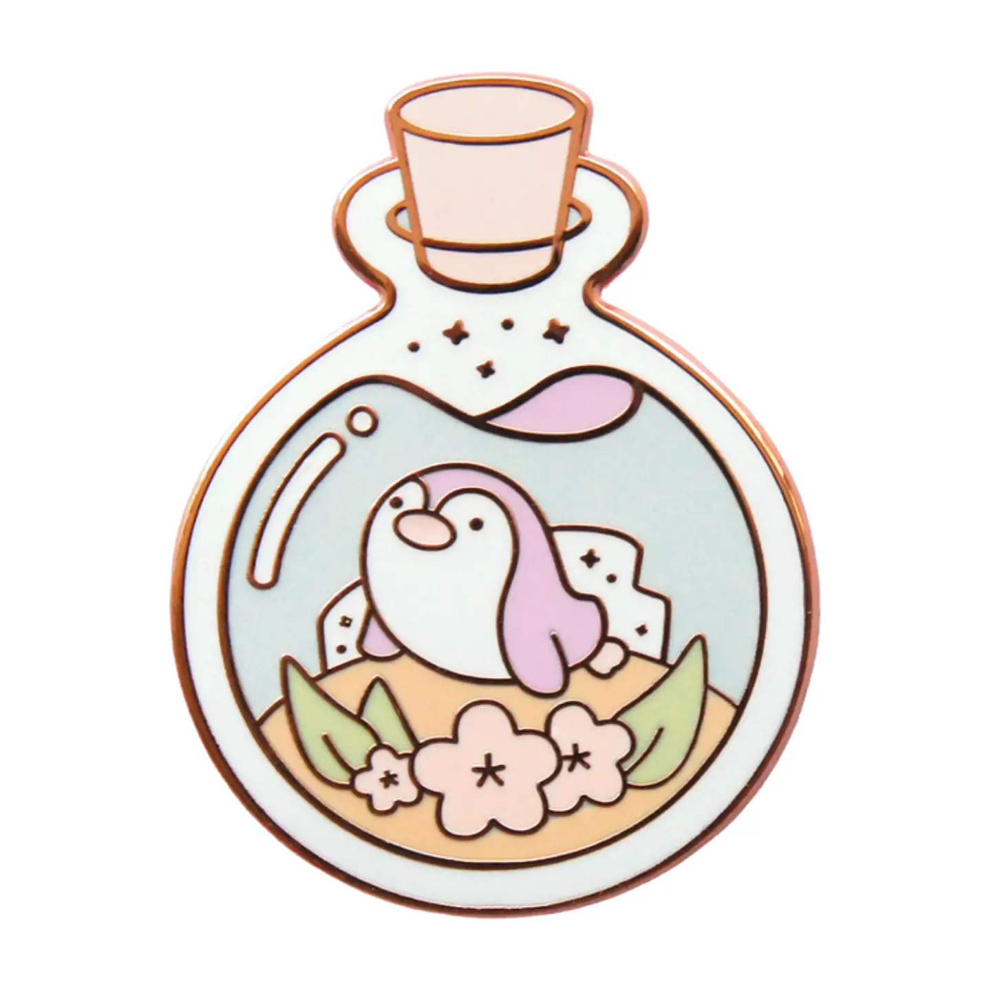 Ocean Bottle Collection Enamel Pins by Lumicloud - Penguin Enamel Pin, Hard Enamel, Rose Gold Plating