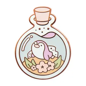 Ocean Bottle Collection Enamel Pins by Lumicloud - Penguin Enamel Pin, Hard Enamel, Rose Gold Plating