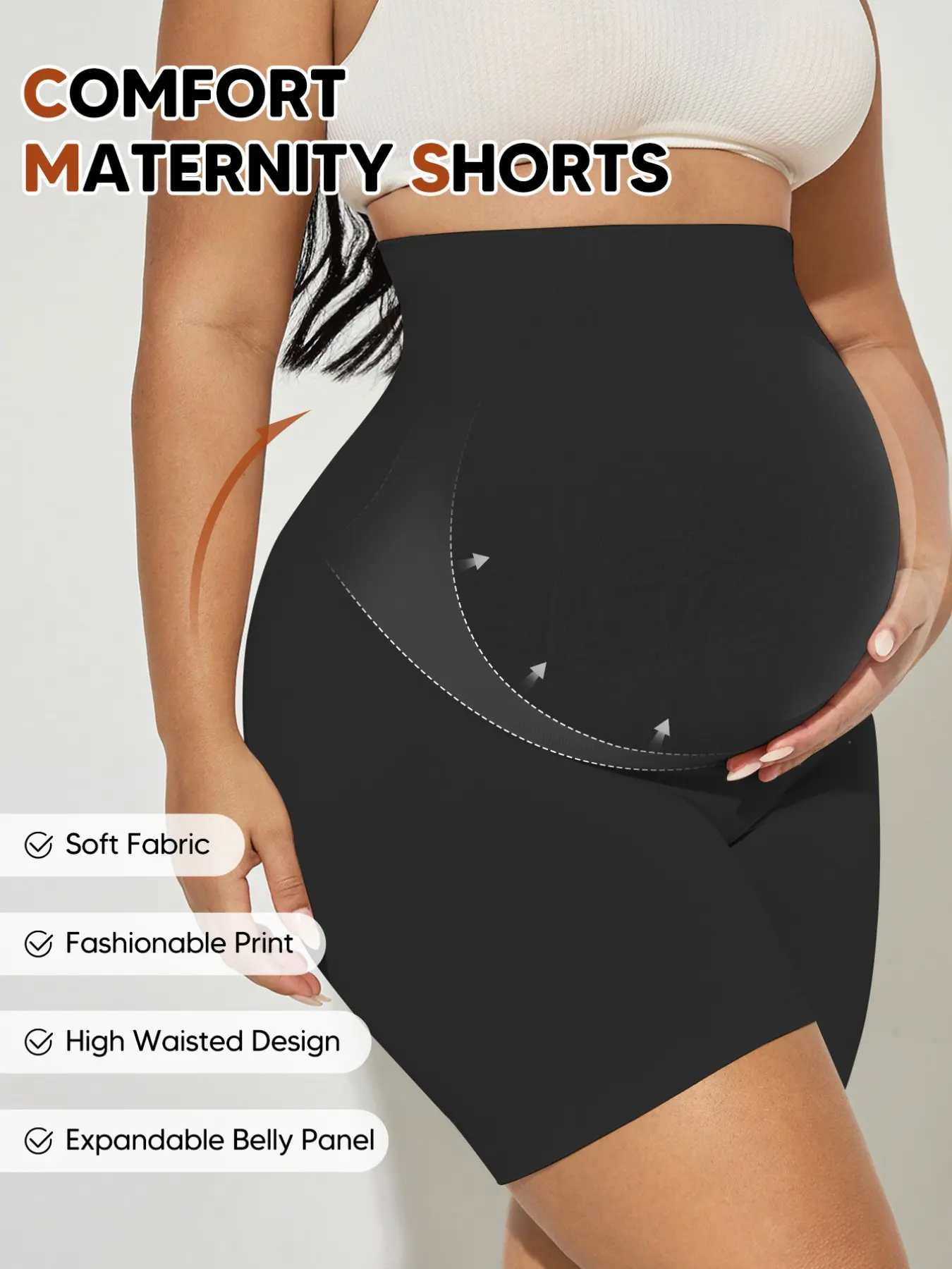 Maternity High-Waisted Support Shorts for Pregnant Women, Full Belly Coverage, Back Pain Relief, Anti-Roll Hem, Seamless Pregnancy Shapewear