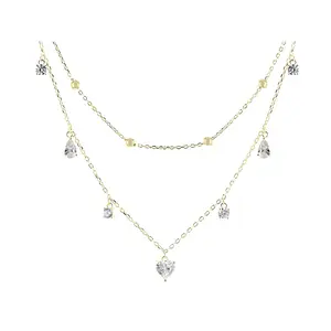 JTV White Cubic Zirconia 18k Yellow Gold Over Sterling Silver Multi-Row Necklace 3.56ctw