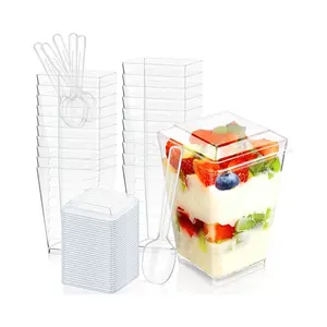 5oz Plastic Dessert Cups with Lids and Spoons, Clear Yogurt Parfait Cups with Lids, Mini Dessert Cups with Spoons, Small Square Appetizer Cups for Fruit Party Pudding Shooter - 20 Pack