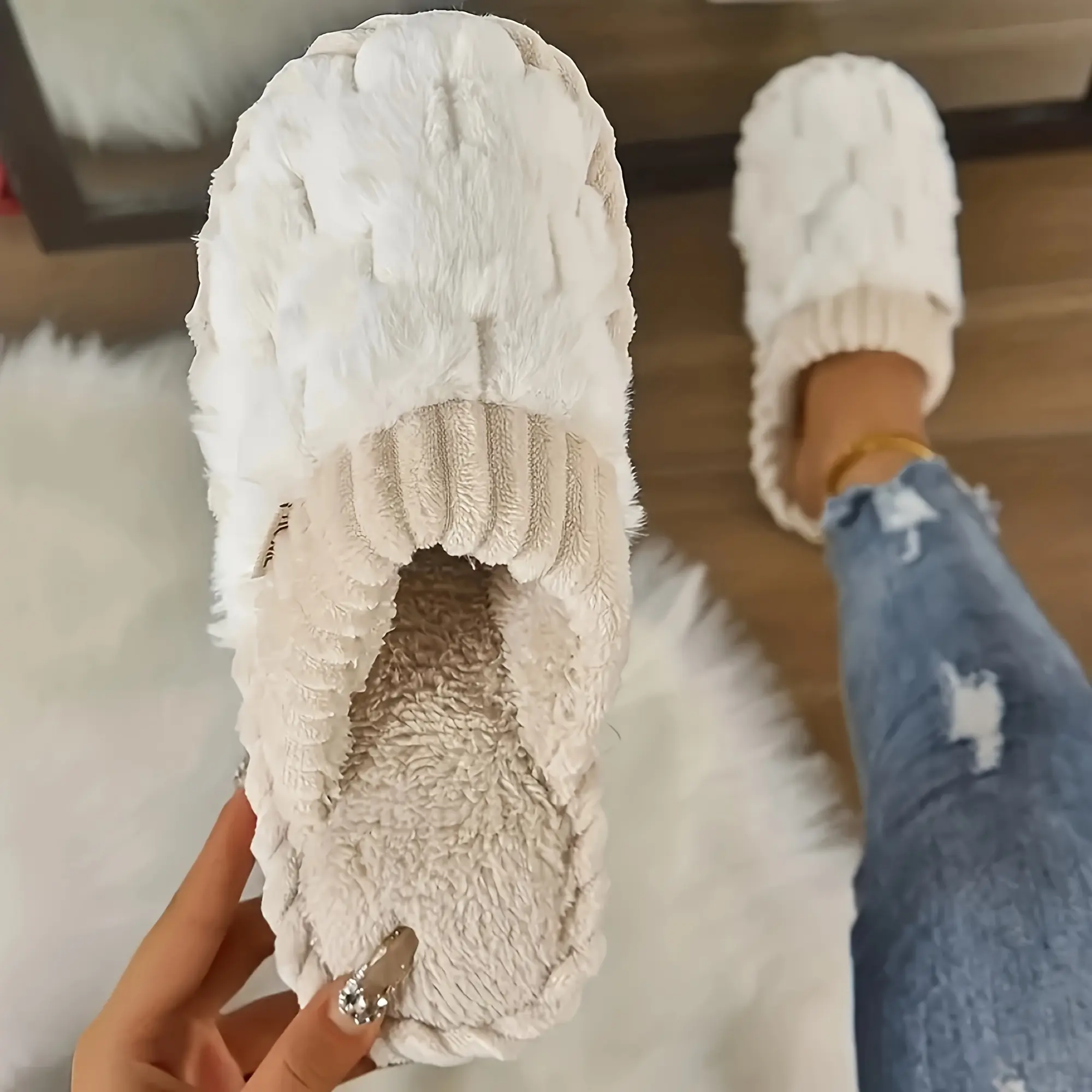 Women's Basic Winter Warm Non-Slip Slip-On Slippers - Soft Fabric Upper Shoe Slide, Cushioned Polyvinyl Chloride Sole, Hand-Wash Indoor Home Footwear