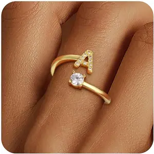 Valentines Day Gifts for Kids Teen Girls - Initial Rings, Dainty 14K Gold Plated Adjustable Letter Rings Teen Girls Gift Trendy Stuff Non Tarnish Ring Birthday Valentines Day Gifts Jewelry