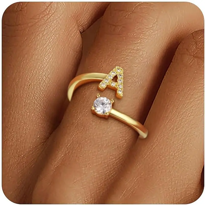 Valentines Day Gifts for Kids Teen Girls - Initial Rings, Dainty 14K Gold Plated Adjustable Letter Rings Teen Girls Gift Trendy Stuff Non Tarnish Ring Birthday Valentines Day Gifts Jewelry