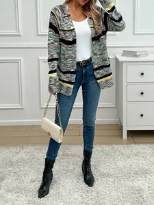 Huonwei Autumn and winter colorful playful loose striped sweater dopamine European and American casual thin jacket cardigan Knitwear Womenswear
